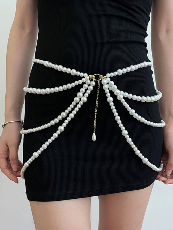 Multi-layer Pearl Waist Chain Female Tassel Belt Dress Sweater - Image 8