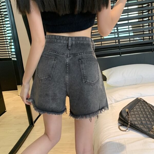Wide Leg Denim Shorts Frayed Summer New High Waist Slimming - Image 3