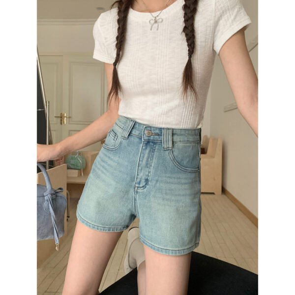 Women's Four Sided Elastic Light Colored High Waisted Denim Shorts - Image 4