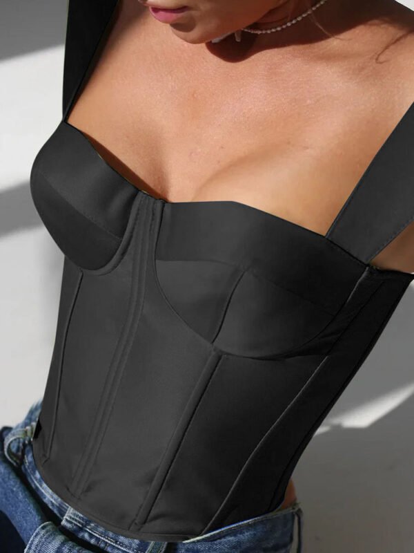 Women's Fishbone Sling Square Collar Backless Zipper Vest Top - Image 5