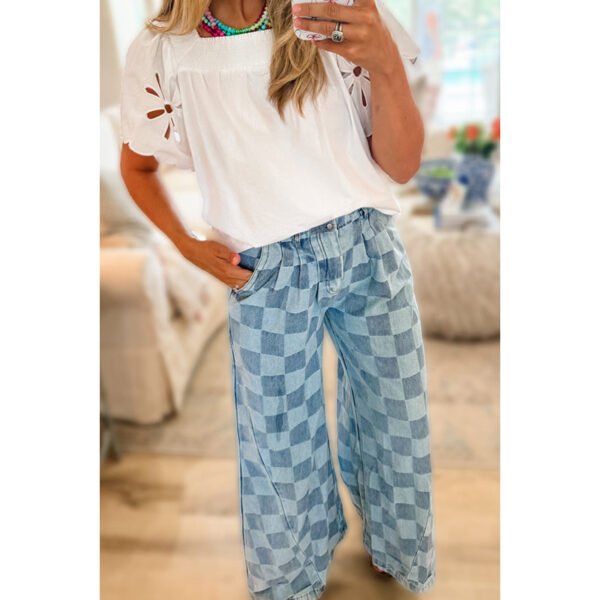 Trendy Chessboard Plaid Printed Jeans Women's Loose - Image 3