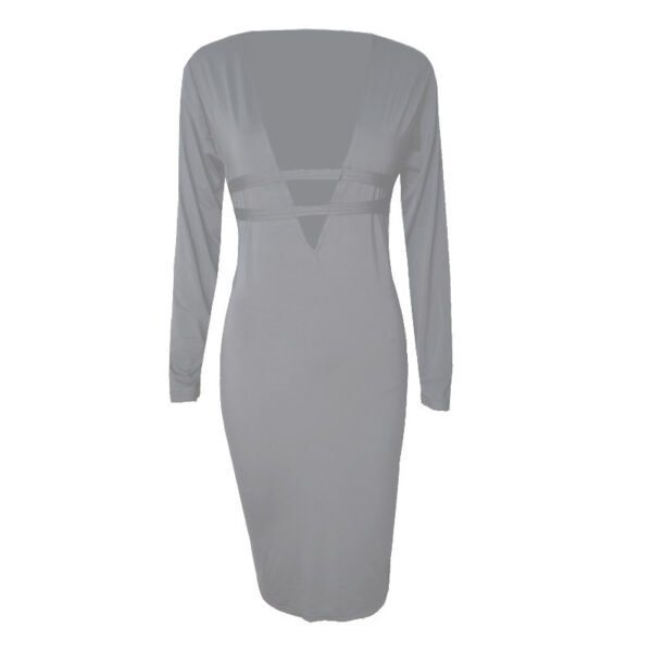 Women's Long Sleeve Deep V Sheath Dress - Image 5