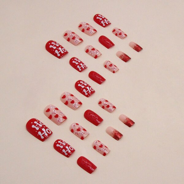 Red Christmas Nail Art Love Glitter Fake Nails Nail Art - Image 3