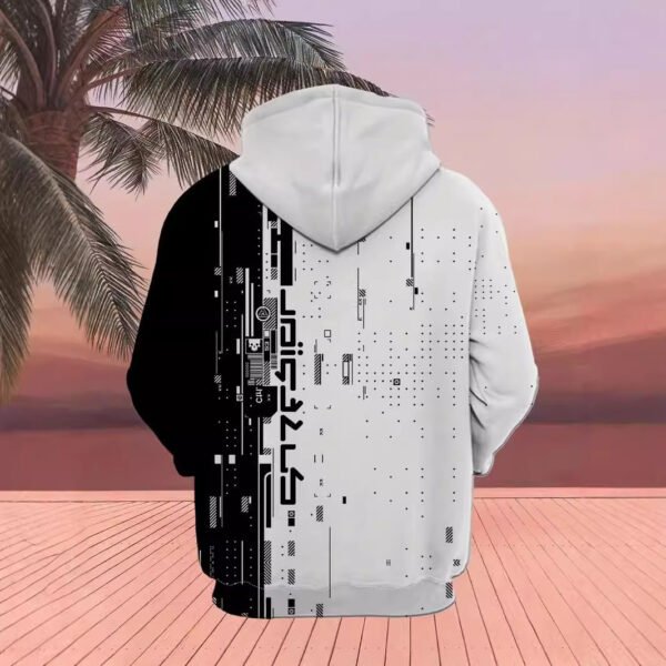 Black And White Printing Color Contrast Women's Loose Hooded Sweater - Image 2