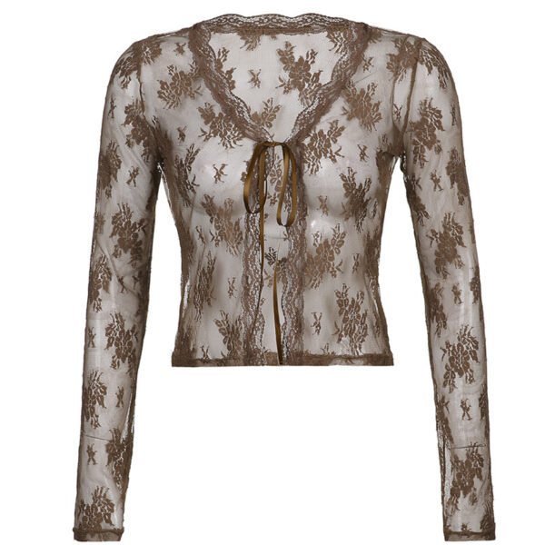 Lightly Mature Outer Tops Lace Lace-up Slim-fit Long-sleeved Cardigan - Image 2
