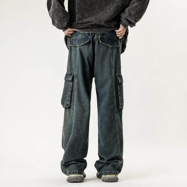 Men's American Retro Washed Workwear Jeans - Image 4