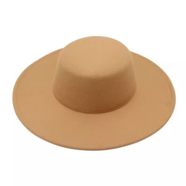Flat Top Woolen Hat Big Brim Fedora Hat Hepburn Style - Image 8