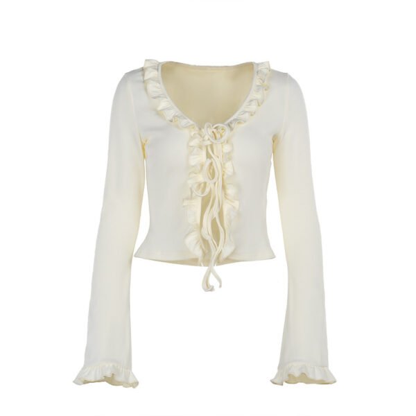 Women's Fashion Frill Lace-up Bell Sleeve Top - Image 5