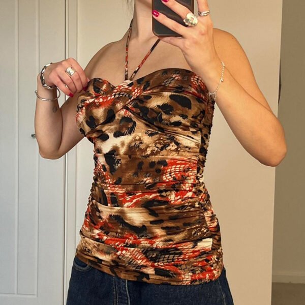 European And American Retro Printed Sexy Backless Halter Vest - Image 3