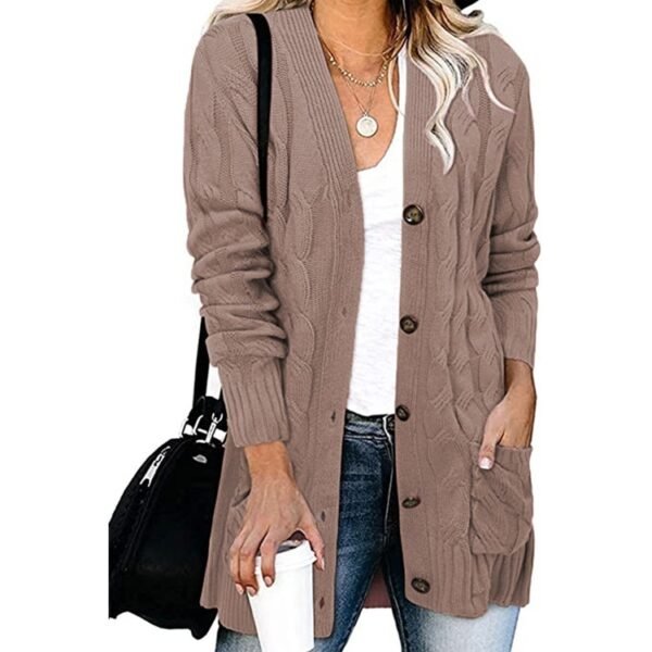 Autumn And Winter Women's Casual Knitted Button Coat - Image 7