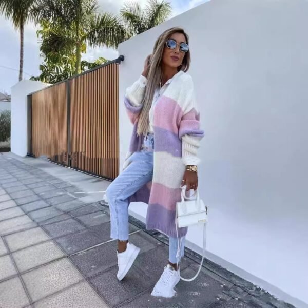 Loose Long Knitted Cardigan Coat - Image 2