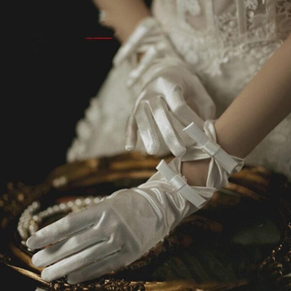 Bridal Gloves Pearl Lace Bow - Image 5