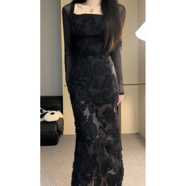 Elegant Black Lace Sling Dress - Image 4