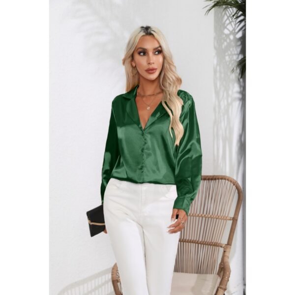 Suit Collar Satin Shirt For Women - Image 8