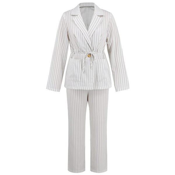 Fashion Striped Lapel Two-piece Suit Suit Drawstring Coat Trousers - Image 3