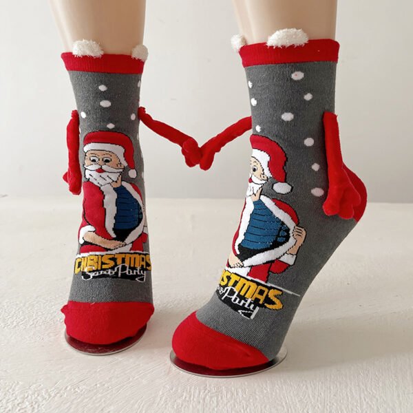 Christmas Magnetic Socks Cute Elk Santa Claus Snowman Hand-holding Socks For Couple - Image 9