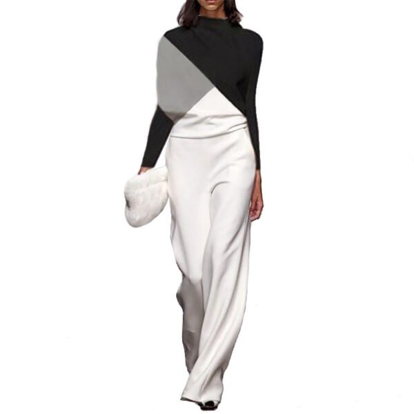 Black And White Color Matching Long Sleeve Creative Jumpsuit Amazon - Image 5