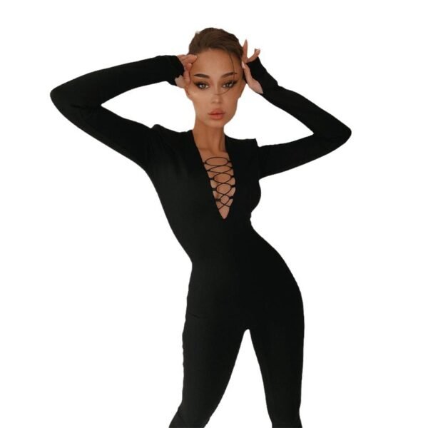 Hollow-out Cross Strap Women's Long Sleeve Jumpsuit - Image 5