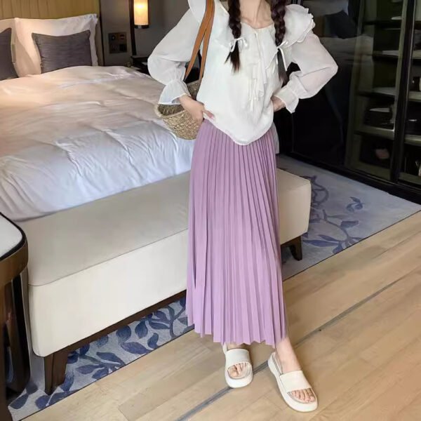 Classic Simple Multicolor Pleated Skirt High Waist Slimming - Image 4