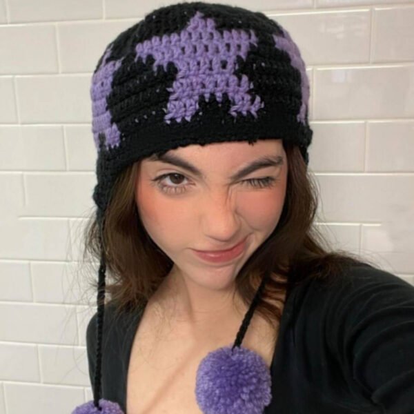 Star Hat Hand-woven Earmuffs Hat Fur Ball Pendant - Image 9