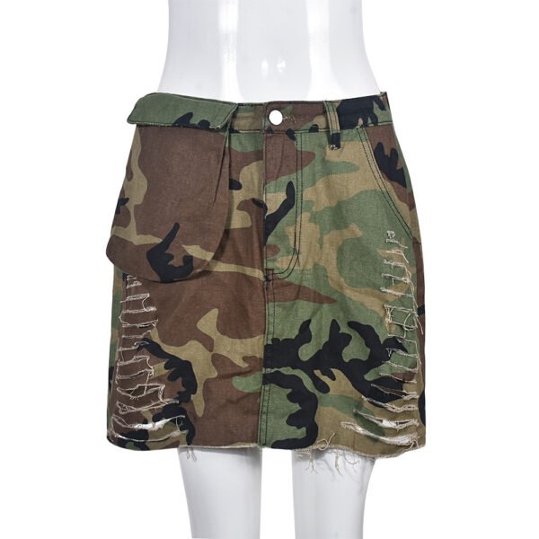 Camouflage Wash Skirt Cut Hip Skirt - Image 6