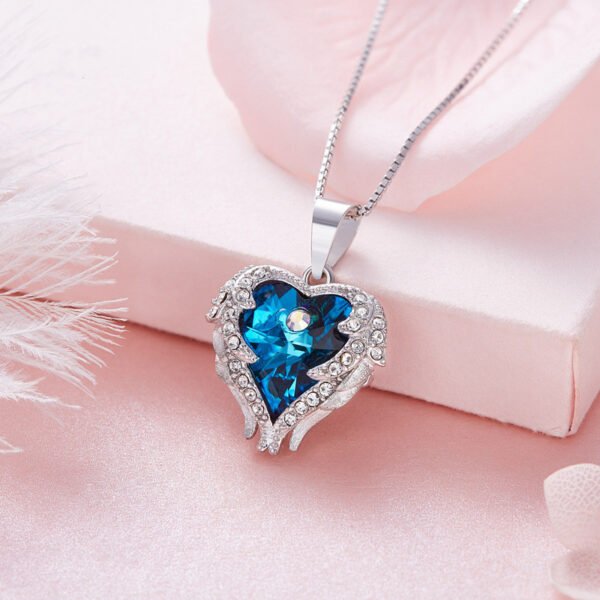 Angel Wing Necklace Ocean Heart Crystal Pendant - Image 3