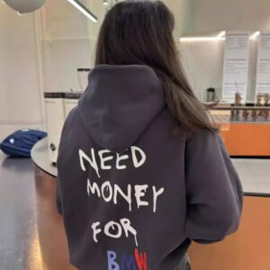 Hooded Sweater Simple Style Design Letter Print Loose All-matching Top