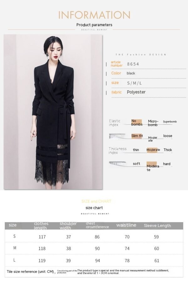 Lace Long Patchwork Suit Skirt Black Dress - Image 6