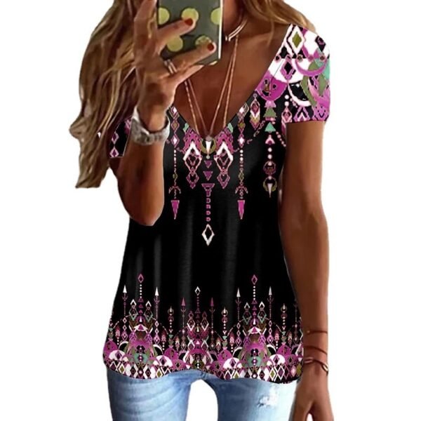 New 3D Map Printed Pattern V-neck Short Sleeve - Image 9