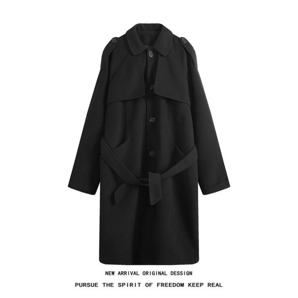 Men's Solid Color Mid-length Woolen Coat - Image 4