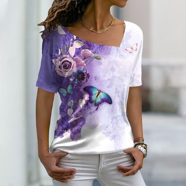 Women's Fashion Asymmetric V-neck T-shirt - Image 6