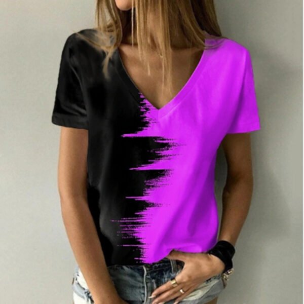 Digital Print V-Neck Short Sleeve T-Shirt - Image 4