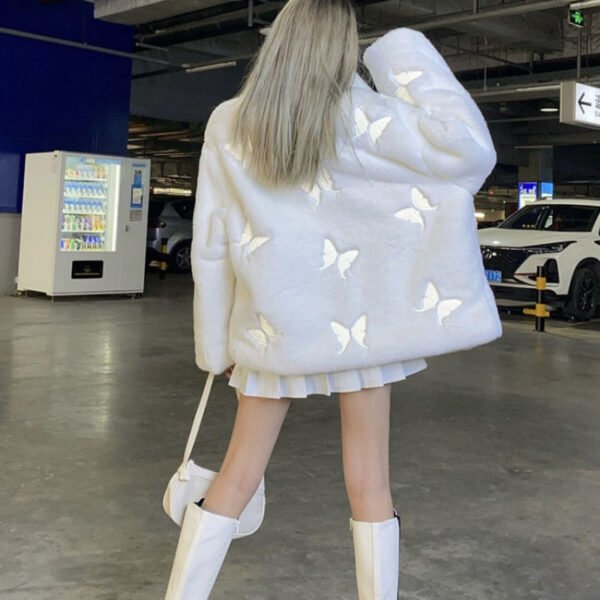 Casual Loose Plush Reflective Faux Leather Coat - Image 4