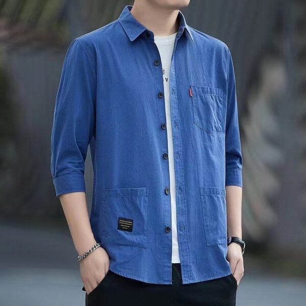 Casual Lapel Long Sleeve Shirt With Pockets Spring And Autumn Jacket Shirt Men's Tops - Image 4