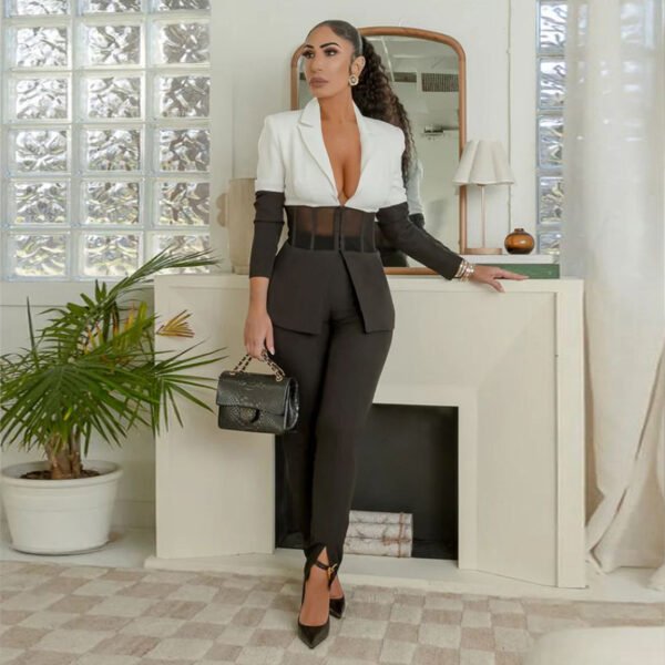 Suit Color Contrast Patchwork Casual Two-piece Suit Autumn - Image 2