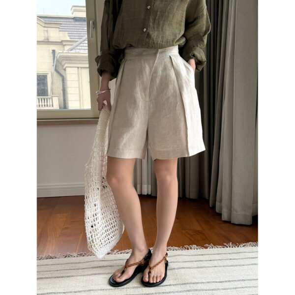Textured Tencel Linen Oblique Placket Comfortable Slimming Casual Cropped Pants - Image 3