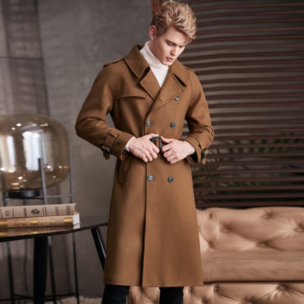 Men's Double Breasted Knee Length Woolen Coat - Image 3