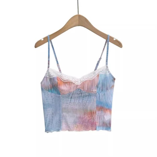 Mesh Gradient Lace Edge Slim Fit Patchwork Outer Wear Short Top - Image 2
