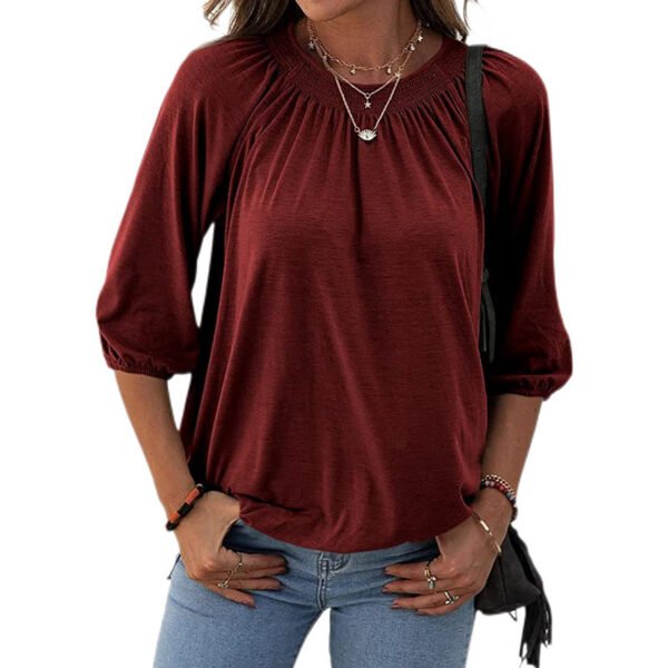 Women's Autumn Hot Selling Temperament Pullover Round Neck Loose Three-quarter-length-sleeved T-shirt - Image 10