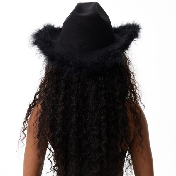 Women's Retro Black Woolen Big Brim Top Hat Fur Felt Hat - Image 6