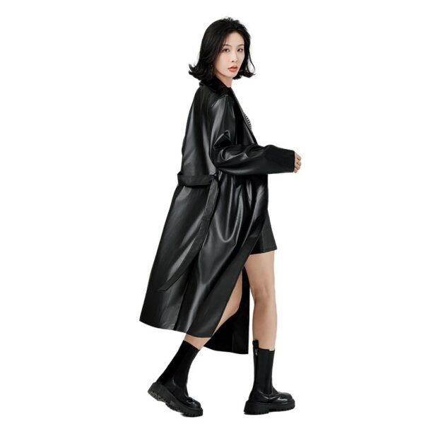 Extra Long Bathrobe Leather Wind Coat Women's Leather Jacket - Image 6