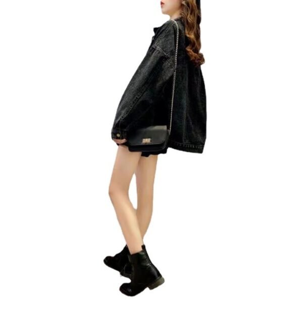 Loose Embroidered Lettered Black Denim Jacket - Image 5