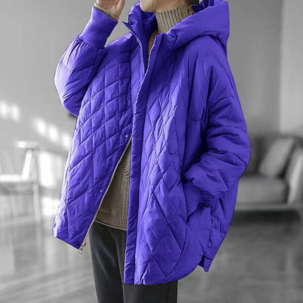 Diamond Lattice Artistic Loose White Duck Down Jacket - Image 10