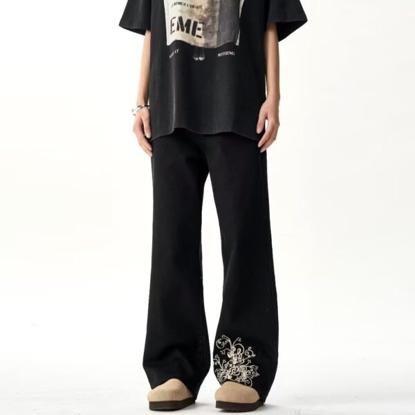 Loose Straight Embroidered Jeans Men's Retro Simple Casual - Image 3
