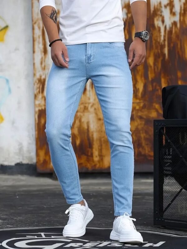 Man Pants Retro Washing Zipper Sretch Jeans Casual Slim Fit - Image 3