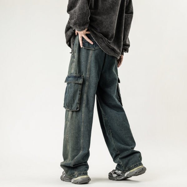 Men's American Retro Washed Workwear Jeans - Image 3