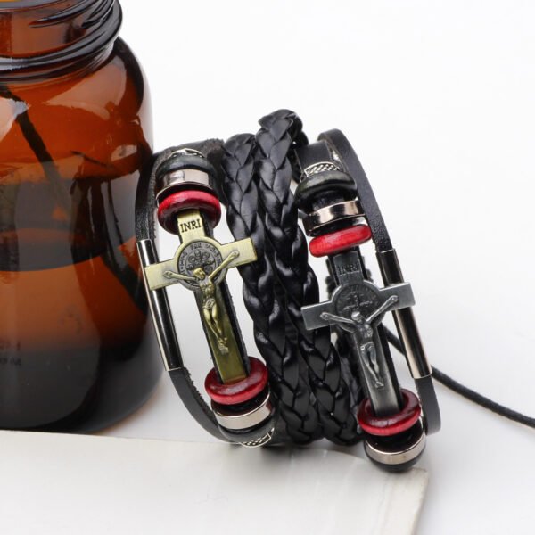 Fashion Vintage Jesus Cross Leather Bracelet - Image 4