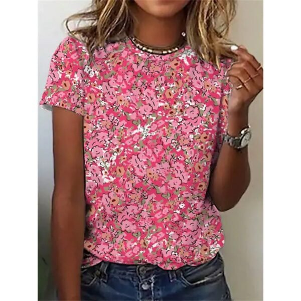 Women's Floral Print Short Sleeve T-shirt Top - Image 4