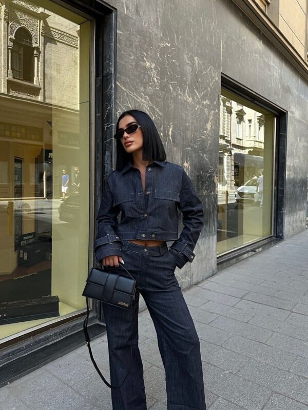 Short Denim Jacket & High-waisted  Pants Suit - Image 4