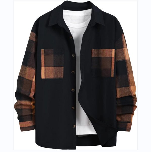 Autumn New Plaid Colorblock Long Sleeve Men's Casual Shirt - Image 2